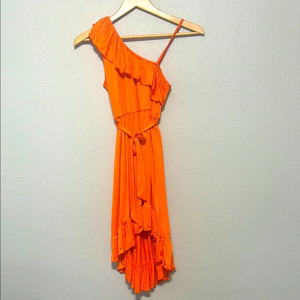 SHEIN Kids Orange One Shoulder‎ Asymmetrical Sundress Pageant Dress Size 11/12